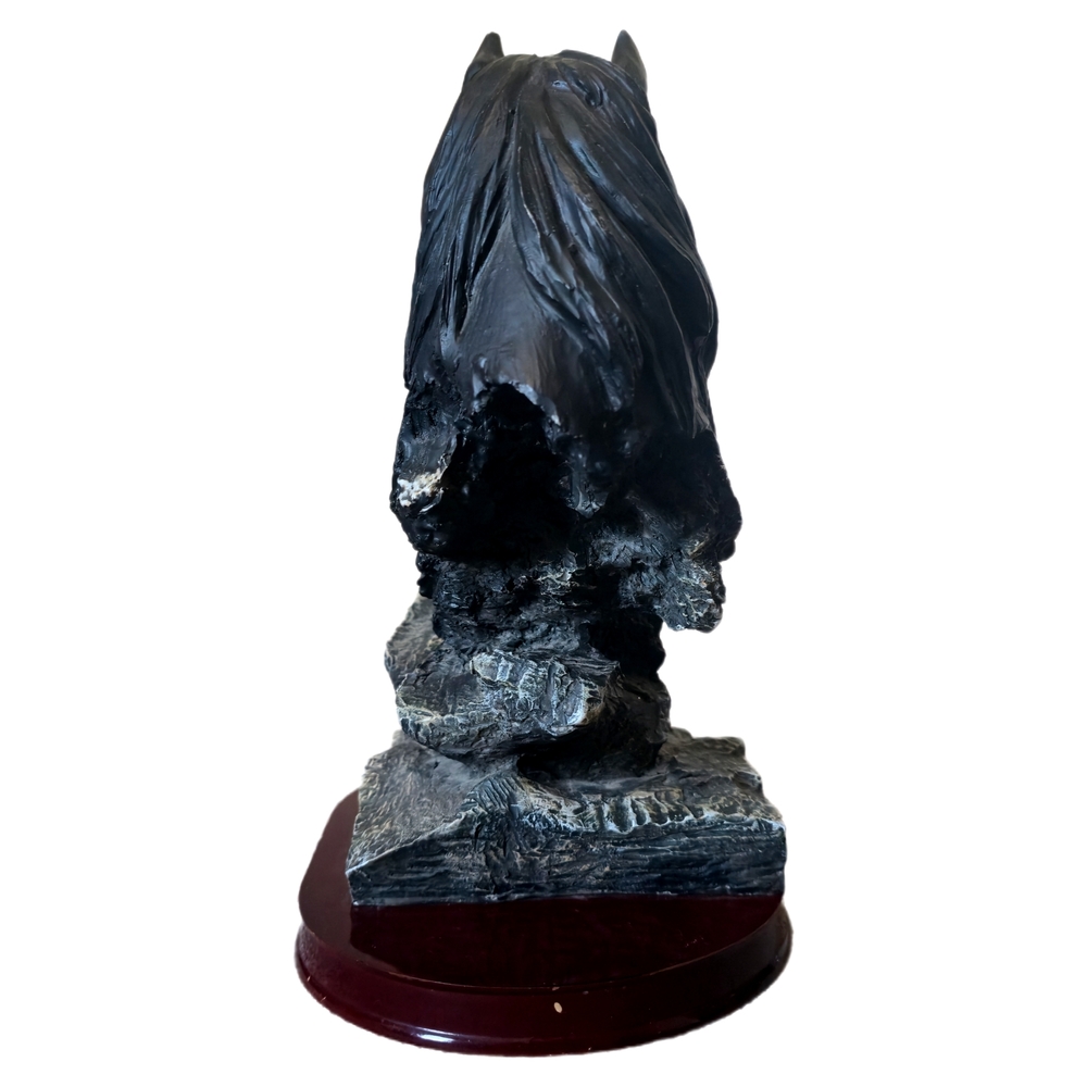 Black Horse Head Bust Sculpture on Wood Base - Decorative Home Art 12" Tall - Picture 8 of 10
